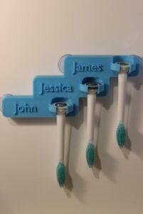 3 person, blue, personalised, hanging toothbrush head holder